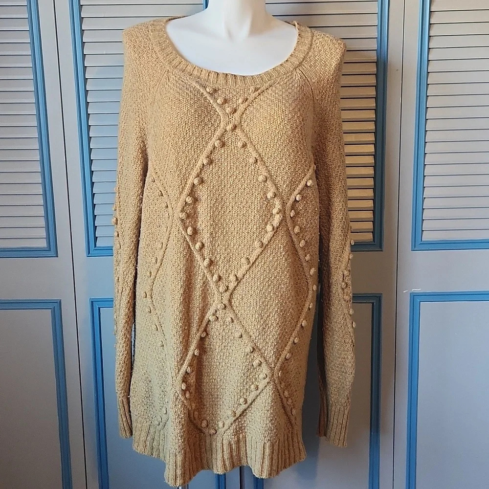 Anthropologie Moth Yellow Pom Pom Knit Sweater
